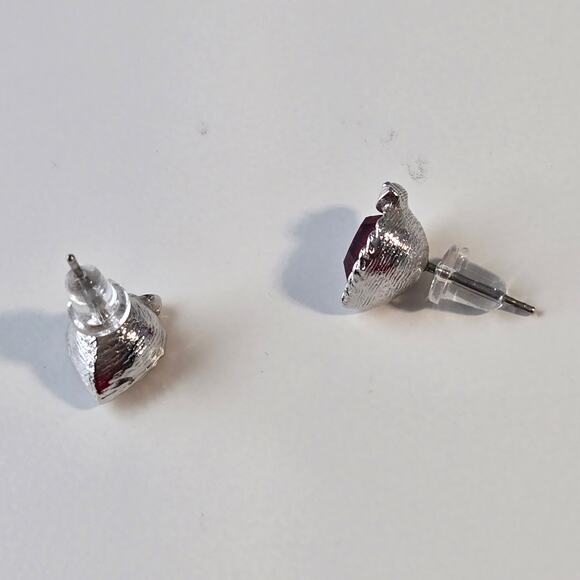 Silver with Ruby Red Heart Crystal Post Earrings - Picture 4 of 5